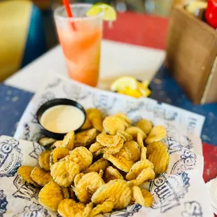 Starter- Fried Pickles and a Big Willie Margarita