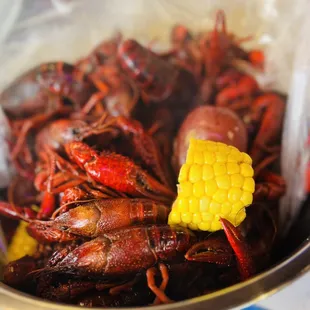 Three pounds of crawfish with corn and potatoes