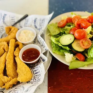 The catfish dinner large with the house salad