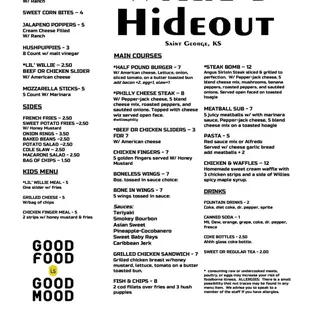 Willie&apos;s Hideout Bar and Grill - Food Menu -208 1st street - Saint George, KS