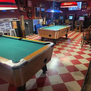 a pool table and a television