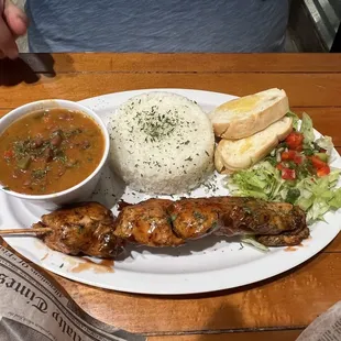 chicken pincho combo with beans &amp; rice.