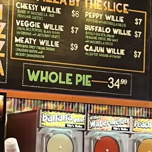 Pizza menu