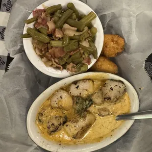 French scallops with green beans.