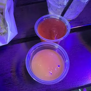 Hot sauce and mango sauce