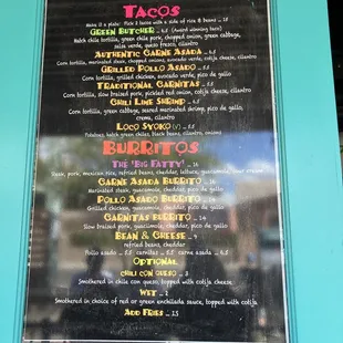 Menu items