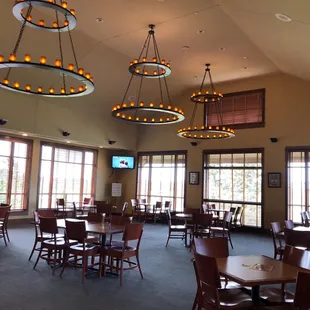 tables and chairs in a restaurant