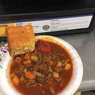 Tuesday Special is Hamburger Stew with Cornbread