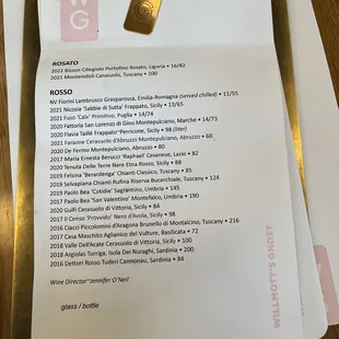 wine menu