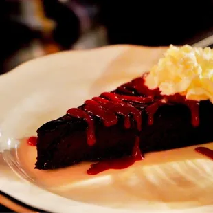 The flour-less chocolate cake.