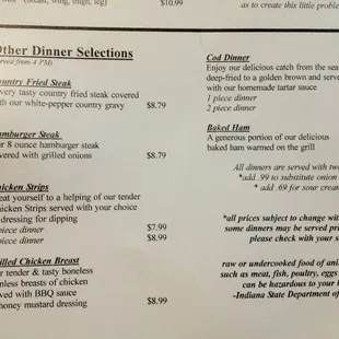 Entrees...only open for dinner Tues &amp; Thurs