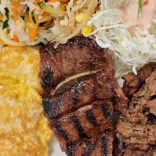 Lunch combo fish jun, kalbi, bulgogi