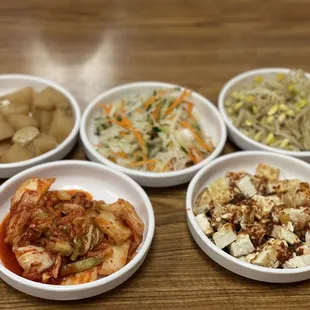 four bowls of food
