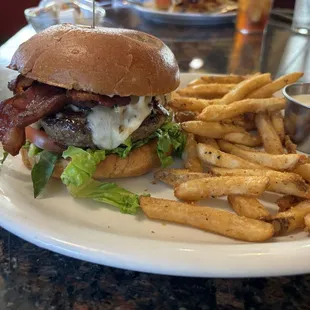 Bacon cheeseburger with fries Delish