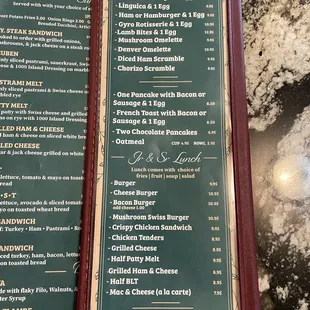 Kids and seniors menu