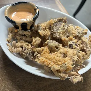 Chicken Fried Oyster Mushrooms with dipping sauce (pic taken after digging in!)