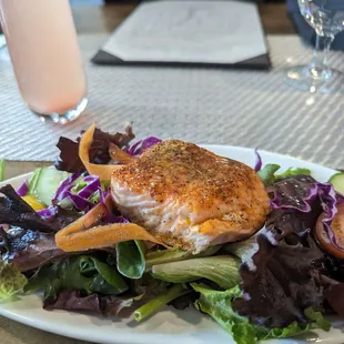 Salmon salad with pink lemonade vinaigrette dressing