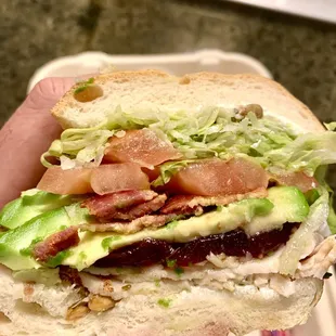 The Gobbler on baguette w/ avocado and bacon - an incredible sandwich!