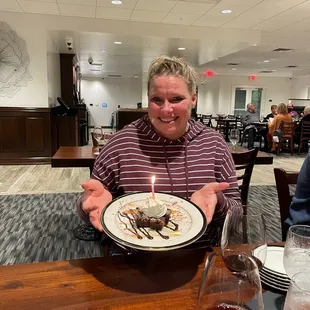 Brownie and ice cream dessert for her birthday