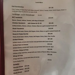 Lunch menu
