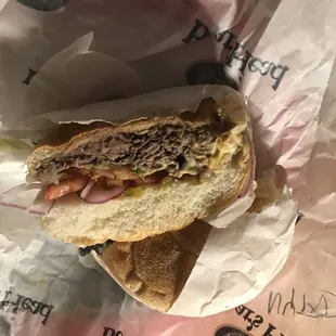GDP (aka the NYPD) it&apos;s roast beef, bacon, lettuce, tomato, red onions, and banana peppers.