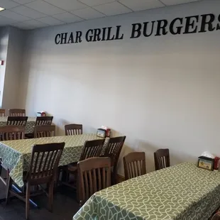 tables and chairs in a restaurant