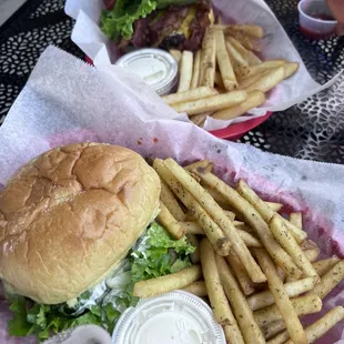 Buffalo burger and the blt with pretzel bun