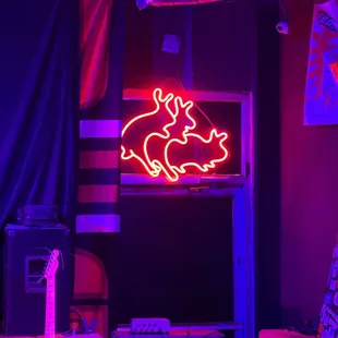 a neon sign in a room