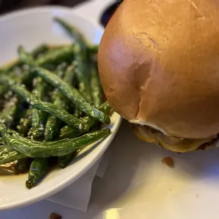 Burger with whiskey beans