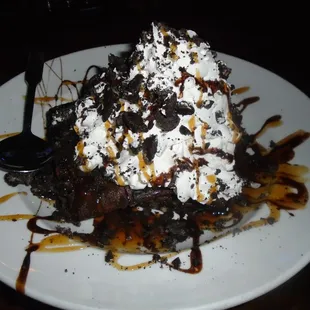 Double decker brownie with ice cream - tastes as good as it looks!
