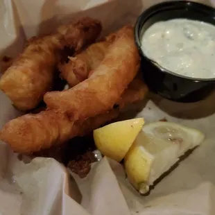 Walleye bite crispy and pretzels great and wing delicious