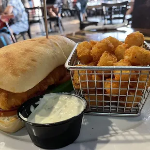 Amazing Walleye sandwich and tater tots $16.5
