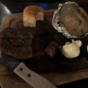 Sirloin and baked potato.