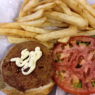 Crab sandwich with fries. Salt and vinegar on the fries. Garlic aioli on the crab.