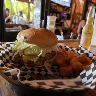 Burger and tots.