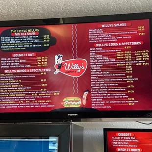 the menu on the wall