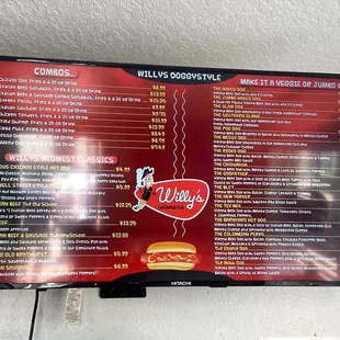 a menu on the wall