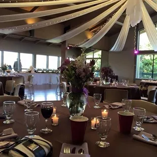 Table set up and buffet in the back at Heather Farms