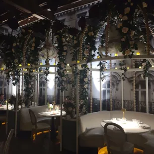 Partial view of the bird cage tables