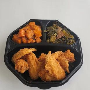 Wings, greens, and Yams