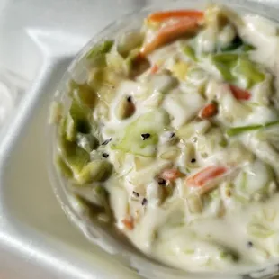 The creamy coleslaw, chilled perfect.
