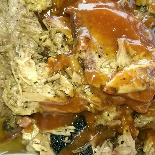 First look at the brisket with a splash of sauce, I wanted a little more.