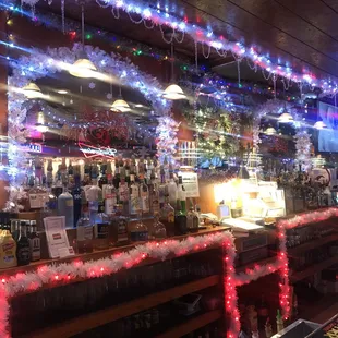 the bar decorated for christmas