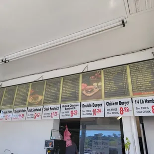 menus and prices on the wall