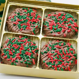 Milk Chocolate Covered Oreos with Holiday Sprinkles