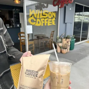 Super cute outdoor area and coffee beans bag