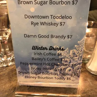 Old fashioned menu