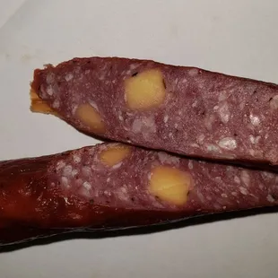 The beef and cheddar sticks, look inside.