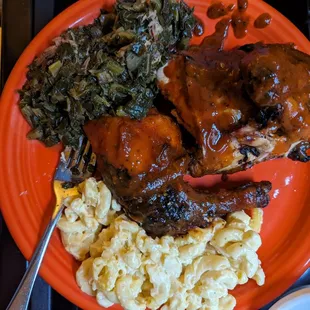 Half Chicken with Greens and Mac &apos;n&apos; Cheese