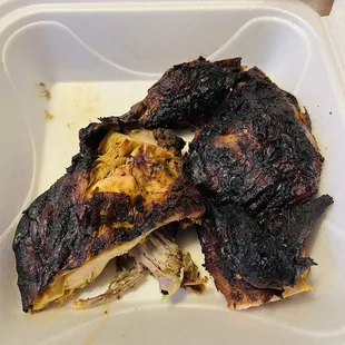 Burnt chicken tough and dry